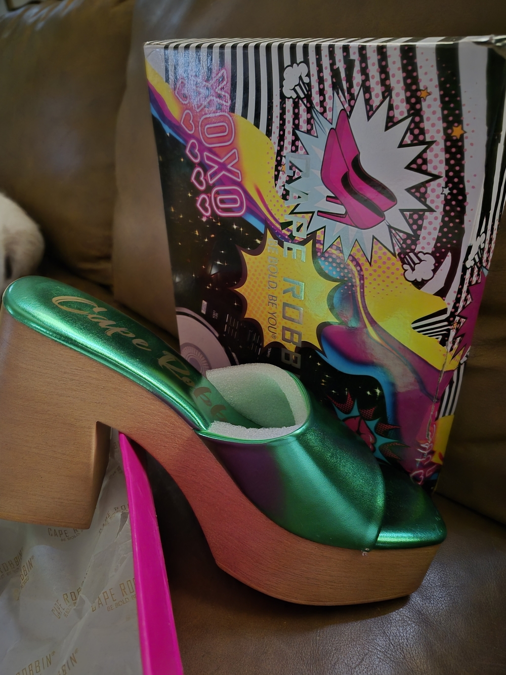 Cape Robbin Enisle Metallic Green Platform Mules 10